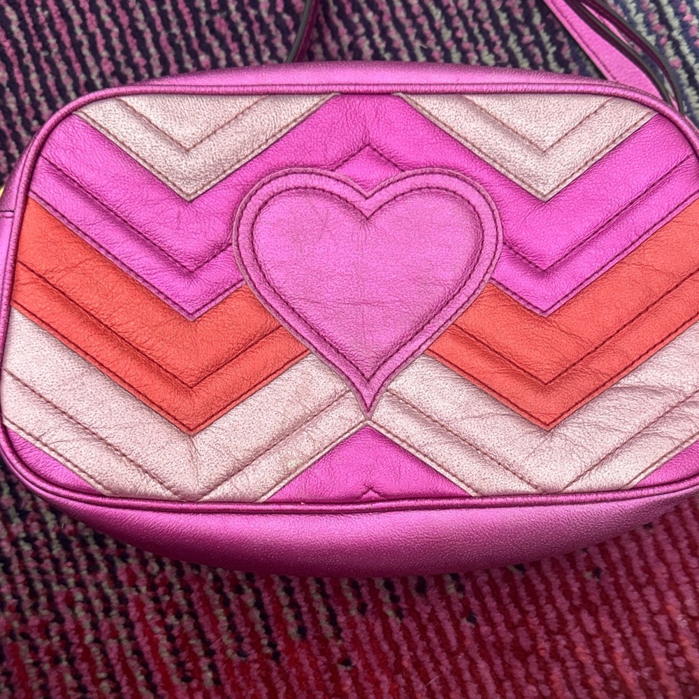 Gucci Women's Pink and Red Chevron Crossbody Bag - Picture 5 of 10
